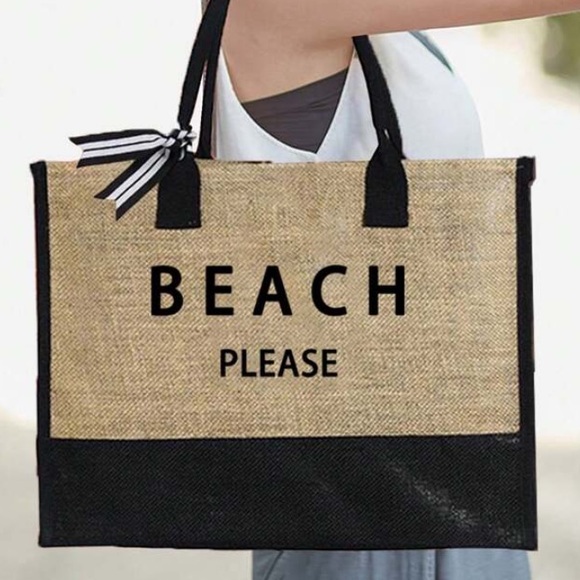 2 Pieces! Beach Please Bag Set - Large Tote + Cosmetic Bag - Picture 2 of 4
